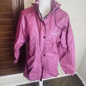 FROGG TOGGS Women's Pink Hooded Rain Jacket Size S full zip & snap lightweight